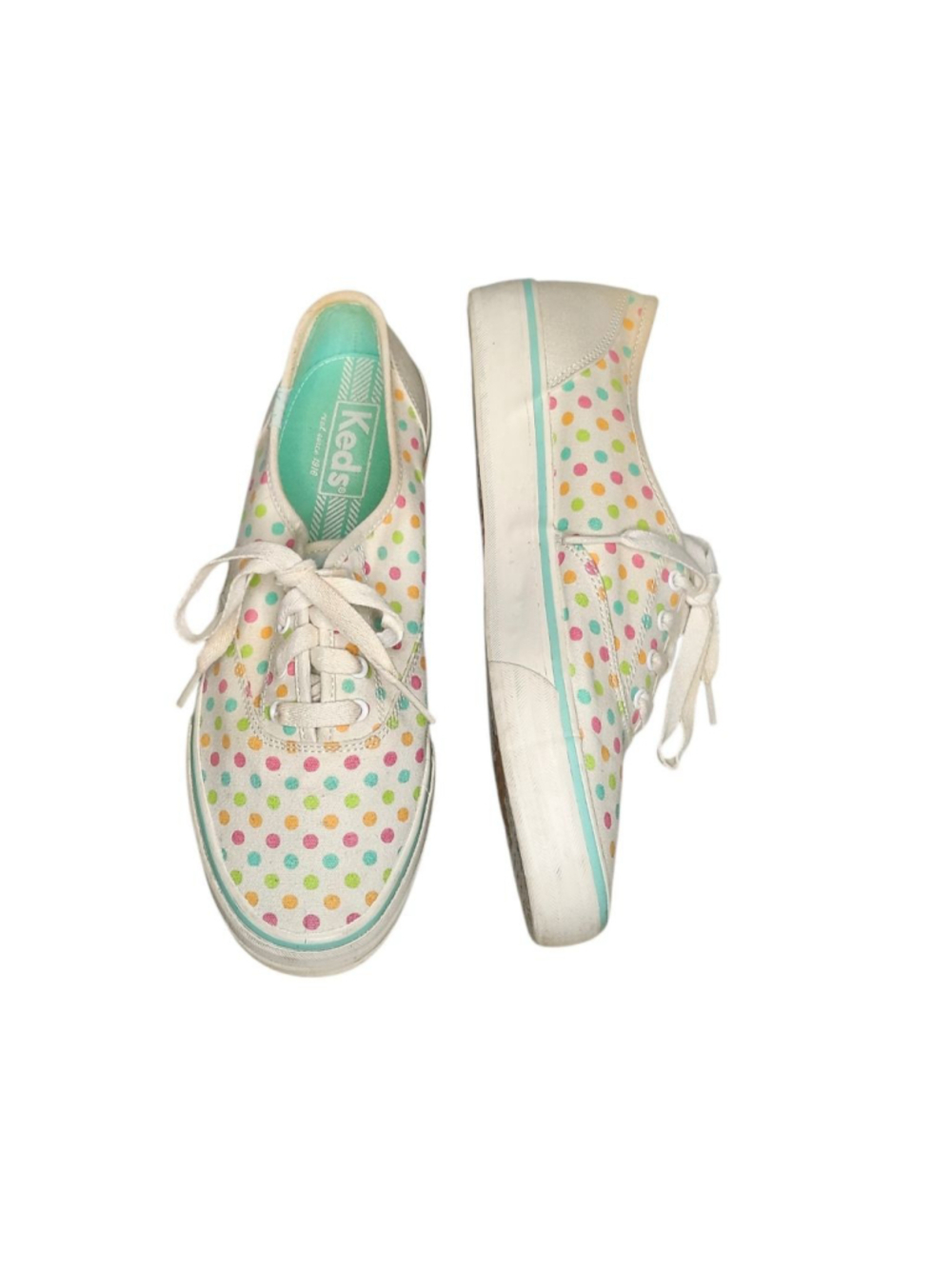 Keds Women's Double Dutch Candy Buttons White Multicolor Polka Dot Sneakers 7.5